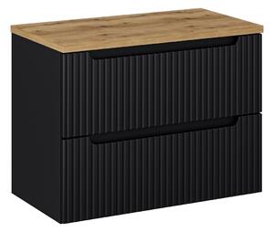 Comad Závesná skrinka pod umývadlo Nova Black I s doskou 80 cm čierna/dub coast evoke