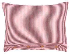 Dekoratívny bavlnený vankúš červený a biely pruhovaný vzor 40 x 60 cm gombíky retro bytový doplnok spálňa obývačka