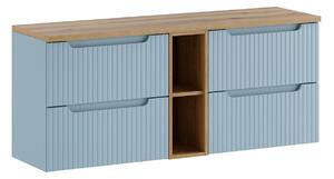 Comad Závesná skrinka pod umývadlo Nova Denim s doskou a skrinkami 140 cm modrá/dub coast evoke