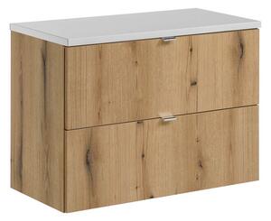 Comad Závesná skrinka pod umývadlo Nova Oak I s doskou 80 cm biela/dub coast evoke