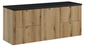 Comad Závesná skrinka pod umývadlo Nova Oak s doskou 140 cm dub evoke/čierna
