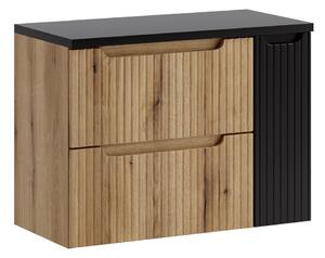 Comad Závesná skrinka pod umývadlo Nova s doskou 80 cm dub coast evoke/čierna