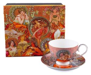 Šálka na čaj s motívom Alfons Mucha – hnedá 200 ml (*)