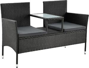 Juskys Polyratanová záhradná lavica Monaco - 2-miestna lavica so stolíkom a vankúšmi - 133 × 63 × 84 cm - ratan - dobrý