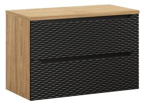 Comad Závesná skrinka pod umývadlo Ocean Black s doskou 90 cm čierna/dub olejovaný