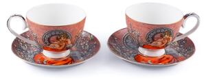 2 šálky s podšálkami na čaj Alfons Mucha – hnedá sada v darčekovej krabici (*)