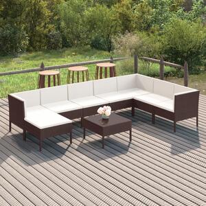 Maison Exclusive – 9-dielna záhradná súprava s vankúšmi z polyrotangu v hnedej farbe