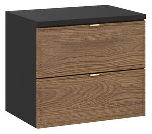 Comad Závesná skrinka pod umývadlo Talia Casella s doskou 60 cm čierny mat/dub casella