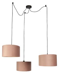 Závesná lampa čierna s ružovým tienidlom a zlatým interiérom 35cm 3-Lights - Cava