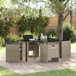 Maison Exclusive - Záhradná jedálenská súprava s vankúmi 5 ks Svetloedá Poly-rattan