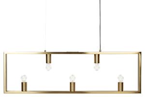 Závesná lampa s 5 žiarovkami mosadzný kovový obdĺžnikový rám elegantný industriálny štýl obývacia izba jedáleň