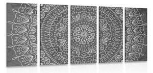 5-dielny obraz ručne kreslená Mandala v čiernobielom prevedení - 100x50