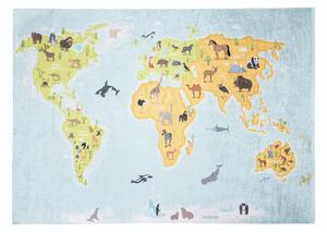 Detský koberec s motívom mapy sveta a zvierat Modrá Šírka: 120 cm | Dĺžka: 170 cm