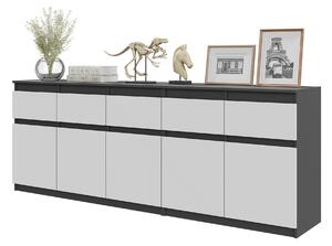 Komoda NOAH Antracit / Biela Mat – Veľká Komoda do Spálne s 5 Zásuvkami a 5 Dvierkami, Set Komôd Š200 x V75 x H35 cm