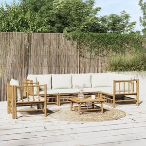 Maison Exclusive – 7-dielna záhradná súprava s krémovo-bielymi vankúšmi z bambusu