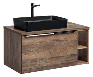 Comad Závesná skrinka SantaFe Slim s doskou a umývadlom 100 cm dub santa fe vintage/čierna