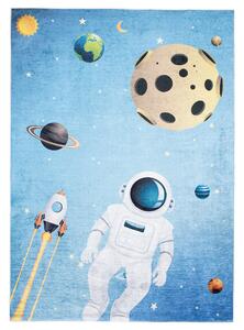 Detský koberec s motívom kozmonauta a planét Modrá Šírka: 80 cm | Dĺžka: 150 cm