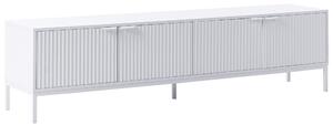 TV stolík biely MDF retro štýl s otváracími dvierkami drážkovaný dizajn obývacia izba