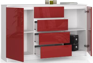 Ak furniture Komoda Tove K 160,4 cm biela/červená lesklá