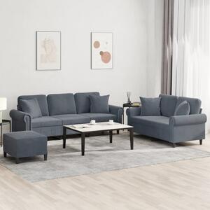 Maison Exclusive – 3-dielna sedacia súprava s vankúšmi, tmavošedý zamat