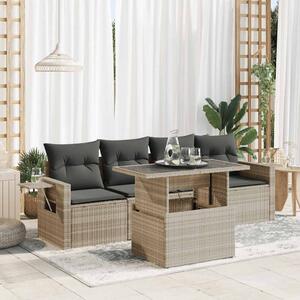 Maison Exclusive – 5-dielna záhradná súprava s vankúšmi, svetlošedá, polyratan