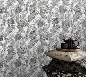 Vliesové tapety na stenu IMPOL Eyecatcher 10086-15, rozmer 10,05 m x 0,53 m, listy rastlín sivé , ERISMANN