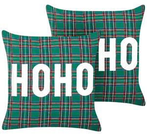Sada 2 dekoratívnych vankúšov zelená polyester tartanový kockovaný vzor vianočný motív 45 x 45 cm štvorcový tvar dekorácie doplnky