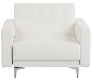 Kreslo Biele umelé kožené vyšívané stoličky so sklopnými stoličkami, strieborné nohy, pásové rameno
