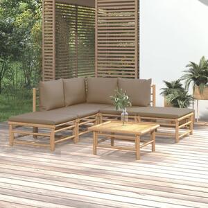 Maison Exclusive – 6-dielna záhradná súprava s vankúšmi v odtieni taupe, bambus
