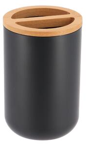 Kúpeľňový pohár na kefky Besson, čierna/s drevenými prvkami, 300 ml