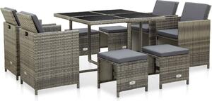 Maison Exclusive – 9-dielna záhradná jedálenská súprava s poduškami Poly Rattan Grey