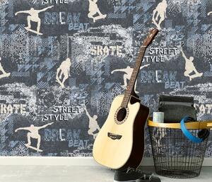 Vliesové tapety na stenu Sweet and Cool 10141-08, rozmer 10,05 m x 0,53 m, skate - street style sivo-modrý, ERISMANN