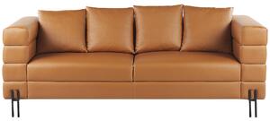Pohovka hnedá umelá koža trojmiestna kovové nohy súčasný dizajn nábytok do modernej obývacej izby