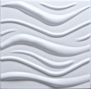 Stropné panely 3D XPS 0002, cena za kus, rozmer 50 cm x 50 cm, WAVE biely, IMPOL TRADE