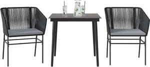Maison Exclusive - 3-dielna záhradná jedálenská súprava+podložky, čierna polyratan