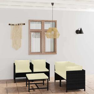 Maison Exclusive – 5-dielna záhradná súprava s vankúšmi z polyrotangu, čierna