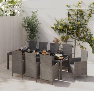 Maison Exclusive – 9-dielna záhradná jedálenská súprava s vankúšmi z polyratanu, sivá
