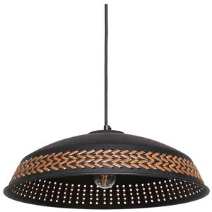 Závesná lampa čierna kovová železné tienidlo detaily z umelej kože moderný súčasný štýl