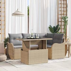 Maison Exclusive - Záhradná jedálenská súprava s vankúšom 5 pcs Béžová Poly ratan