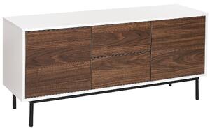 Komoda s 2 dvierkami tmavé drevo a biela drevotriesková doska kovové nohy 2 skrinky 2 zásuvky úložný priestor obývačka spálňa