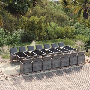 Maison Exclusive – 15-dielna záhradná jedálenská súprava s vankúšmi Poly Rattan Grey