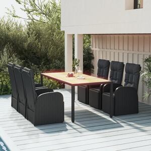 Maison Exclusive – 7-dielna záhradná jedálenská súprava, čierna, z polyrotangu a masívneho akátového dreva