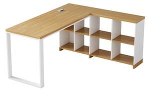 Rohový kancelářský stůl s regálem Houseland Nuvia Home 02 160 cm dub/bílý