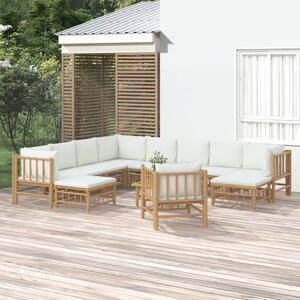 Maison Exclusive – 12-dielna záhradná súprava s krémovo-bielymi vankúšmi z bambusu