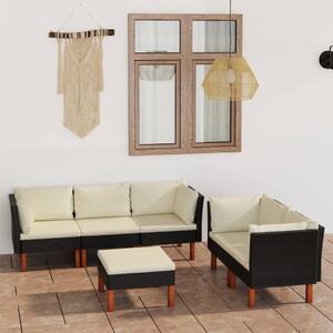 Maison Exclusive – 6-dielna záhradná súprava s vankúšmi z polyrotangu, čierna