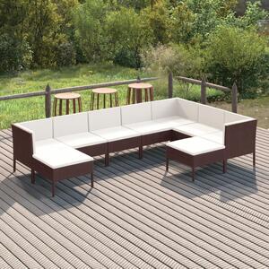 Maison Exclusive – 9-dielna záhradná súprava s vankúšmi z polyrotangu v hnedej farbe