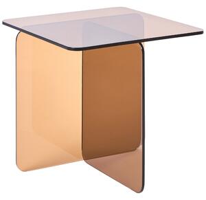 Odkladací stolík hnedý sklenený 46 x 50 cm abstraktný minimalistický štýl obývacia izba