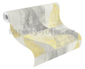 Vliesové tapety na stenu IMPOL TRADE 410921, rozmer 10,05 m x 0,53 m, geometrické vzory s patinou sivo-žlté, RASCH