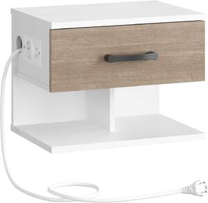 VASAGLE Závesný nočný stolík Verimi s nabíjacou stanicou 38 cm biely/hnedý
