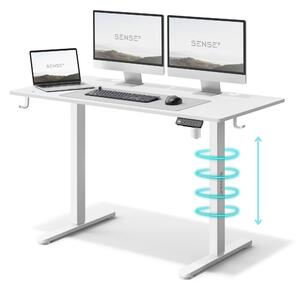 Sense7 Nojo Elektricky výškovo nastaviteľný stôl 120 cm, biely, herný stôl, ergonomický stôl na sedenie a státie, funkcia pamäte, stôl do domácej kancelárie, tichý